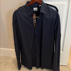 Burberry Dark Navy Dress Shirt with Signature Check Placket